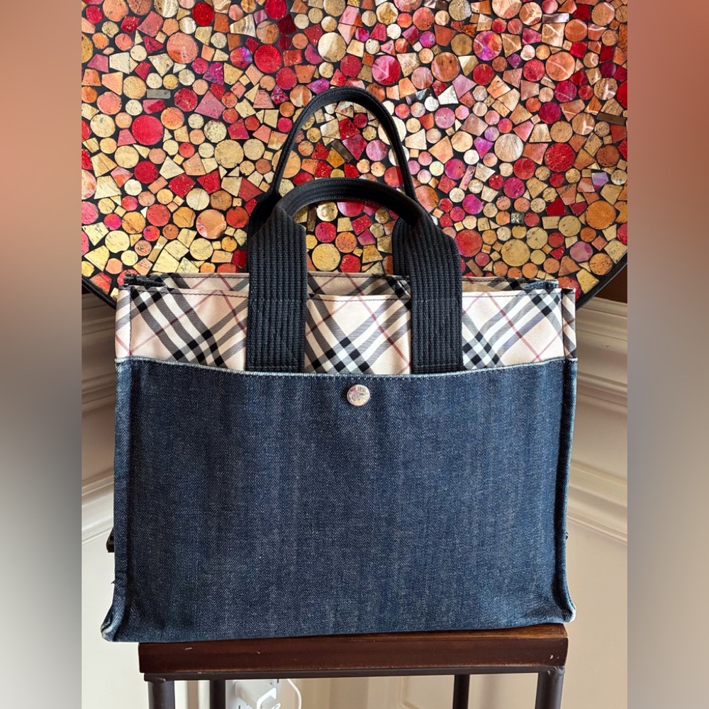Burberry Blue  Label Denim Tote Novacheck Trim